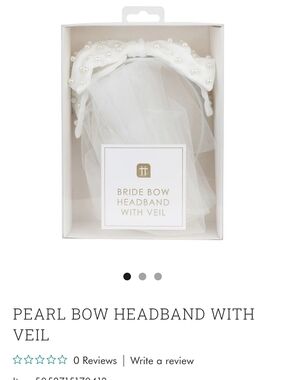 Bride Pearl Bow Headband with Veil - White